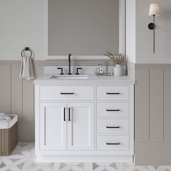 ARIEL Hepburn 42 in. W x 22 in. D x 36 in. H Single Sink Freestanding Bath Vanity in White with Carrara Quartz Top
