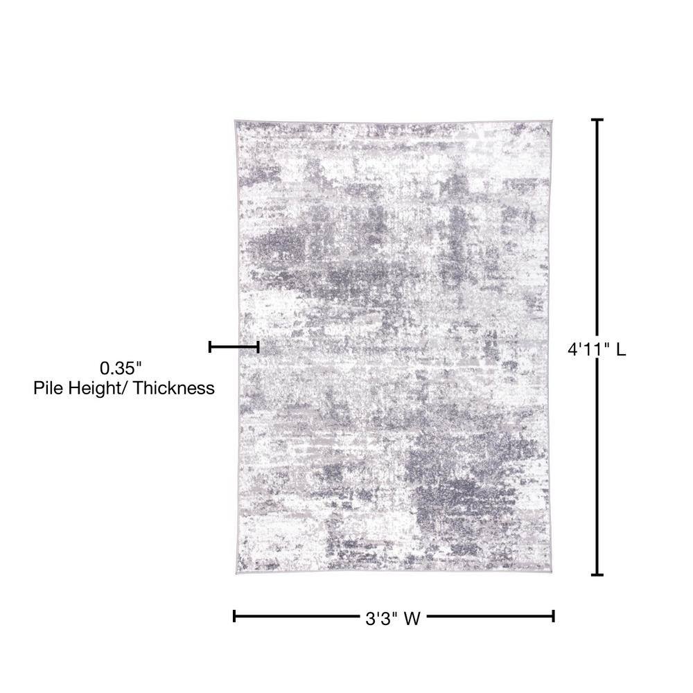 Reversible Abstract Gray Synthetic 3'3" x 5' Easy-Care Rug