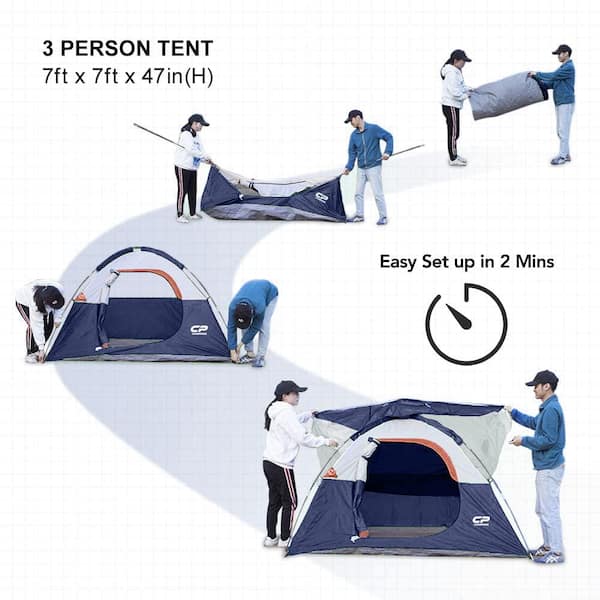 7 ft. x 7 ft. Green 3 -Person Canopy Portable Camping Tent with 3