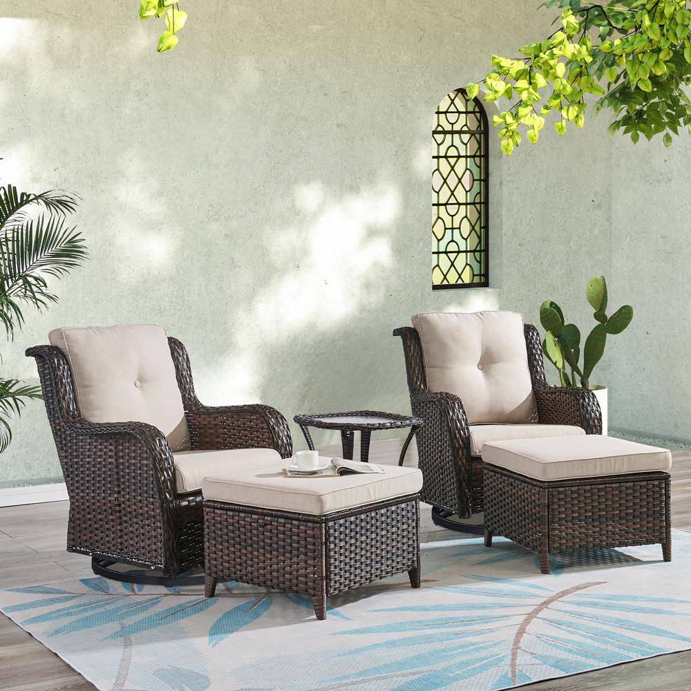 ArcoBay 5-Piece Brown Wicker Outdoor Rocking Swivel Chairs Patio Conversation Set with Beige Cushions and Ottomans price history on PriceWatchPro