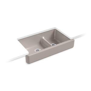 Whitehaven Smart Divide 35.5 in. Undermount Cast Iron Double-Bowl Farmhouse Kitchen Sink with Short Apron