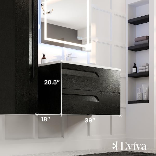 Eviva Joy 39 in. W x 18 in. D x 20.5 in. H Floating Bathroom Vanity in Blackwood with White Porcelain Top with White Sink