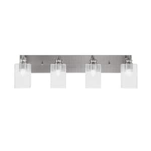 Albany 31.25 in. 4-Light Brushed Nickel Vanity Light with Square Clear Bubble Glass Shades