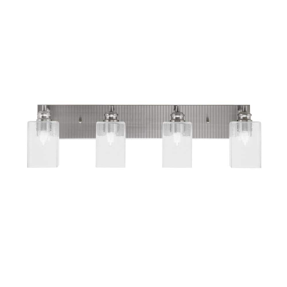 Albany 31.25 in. 4-Light Brushed Nickel Vanity Light with Square Clear Bubb