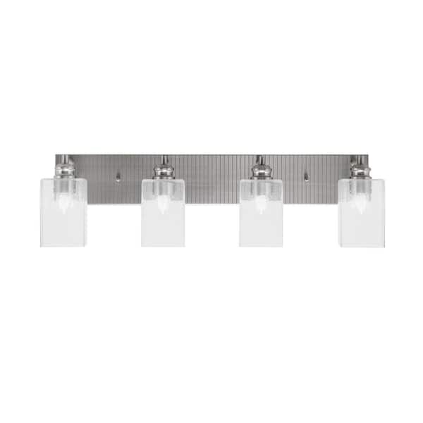 Unbranded Albany 31.25 in. 4-Light Brushed Nickel Vanity Light with Square Clear Bubble Glass Shades