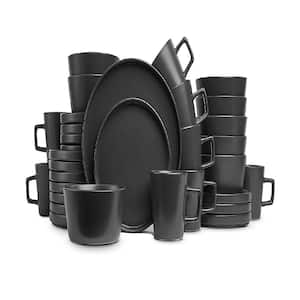 32-Piece Modern Black Matte Stoneware Dinnerware Set Service for 8