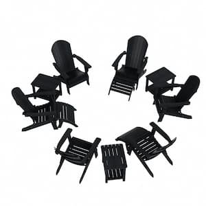 Vineyard 12-Pcs Black Outdoor Plastic Folding Adirondack Chair and Side Table Conversation Set