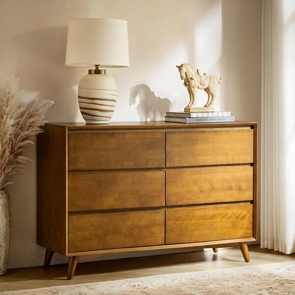 JAYDEN CREATION Gentile Acorn 52 in. Midcentury 6-Drawer Dresser
