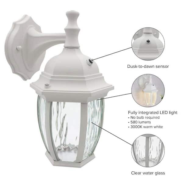 Maxxima 1-Light White LED Outdoor Wall Lantern Sconce with Dusk to