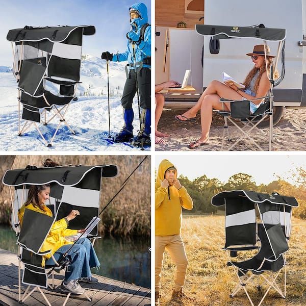 MUKE Camping Chair with Canopy, Chair with Shades, Folding Chair