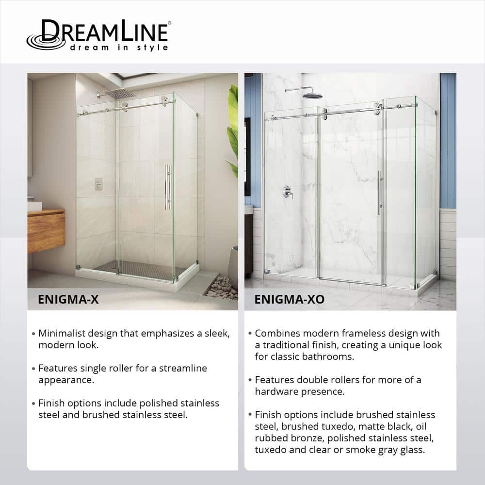 Enigma-XO 55-59" Frameless Sliding Shower Door with Polished Stainless Steel Hardware
