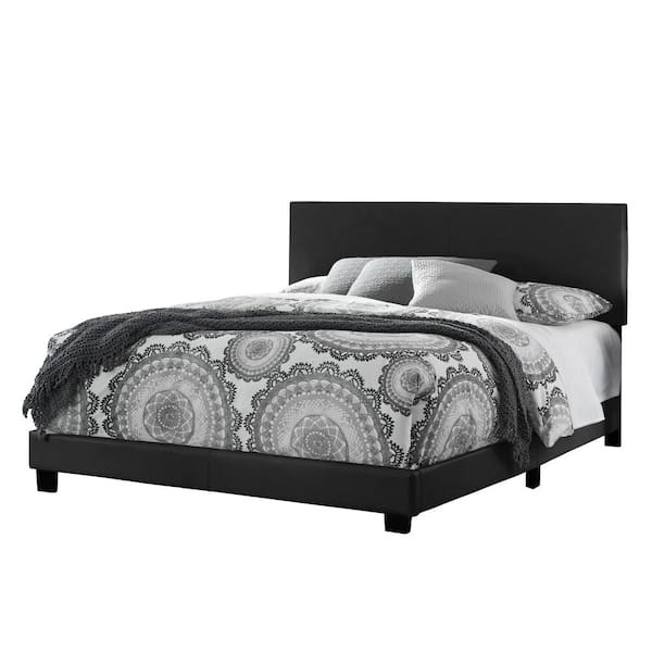 Black Faux Leather With Headboard, Upholstered Bed Frame Queen Black