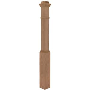 Stair Parts 4090 55 in. x 5 in. Unifinished Red Oak Adjustable Base Box Newel Post for Stair Remodel