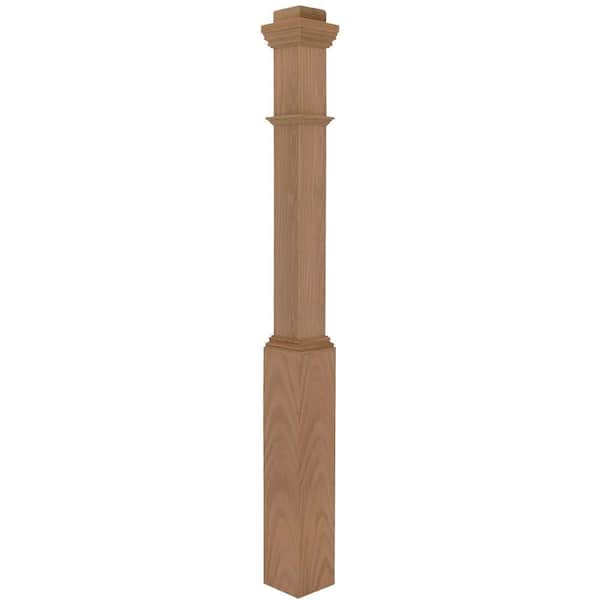 EVERMARK Stair Parts 4090 55 in. x 5 in. Unifinished Red Oak Adjustable Base Box Newel Post for Stair Remodel