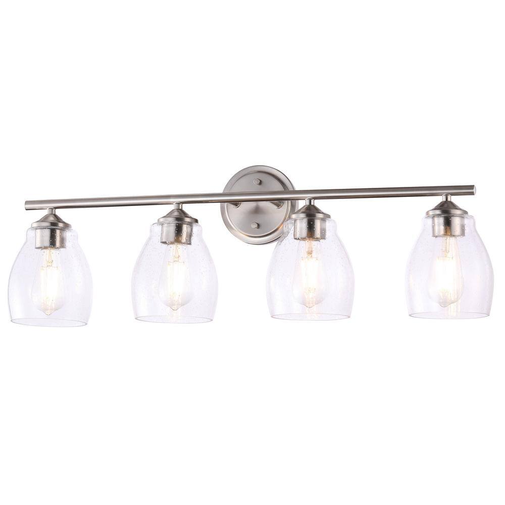 Winsley Brushed Nickel 4-Light Bathroom Vanity with Clear Seeded Glass