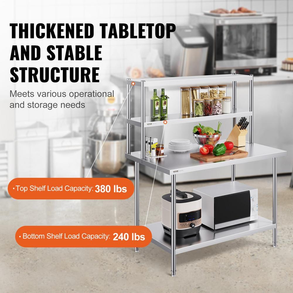 Adjustable Double Tier Stainless Steel Overshelf, 12 x 48 Inch