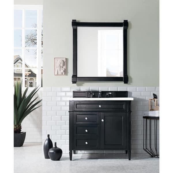 Brittany 36.0 in. W x 23.5 in. D x 34 in. H Bathroom Vanity in Black Onyx with White Zeus Quartz Top