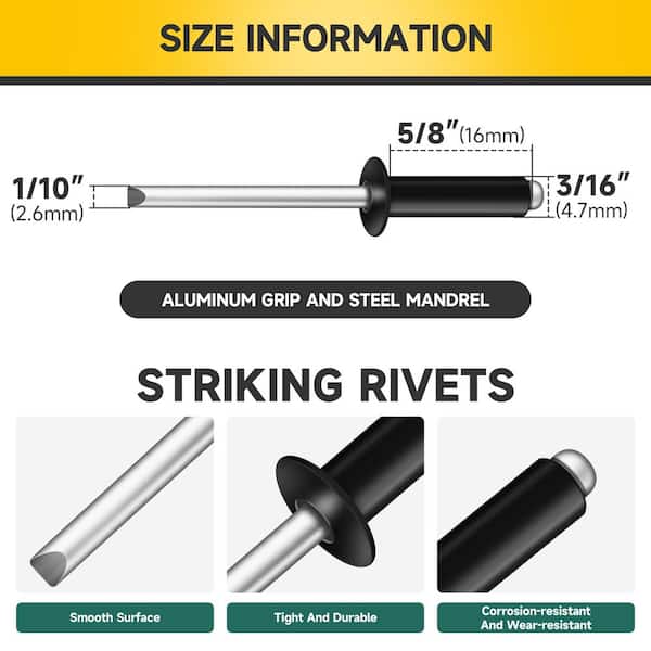 3/16 in. x 5/8 in. Aluminum Blind Pop Rivets (200-Pack) with Steel Mandrel
