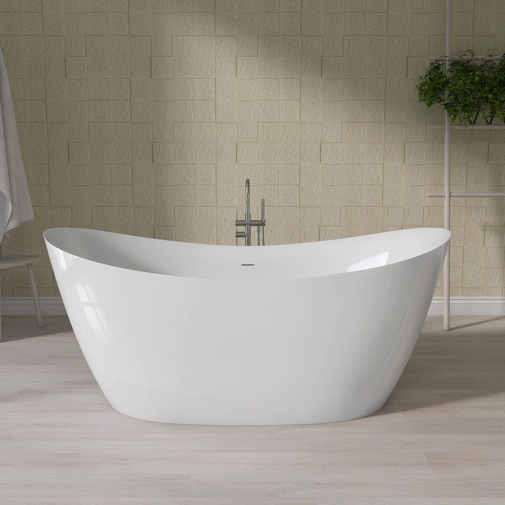 Van 55 in. L x 28.5 in. W Acrylic Freestanding Soaking Bathtub Flatbottom Double Slipper Tub with Drain in Glossy White price history on PriceWatchPro
