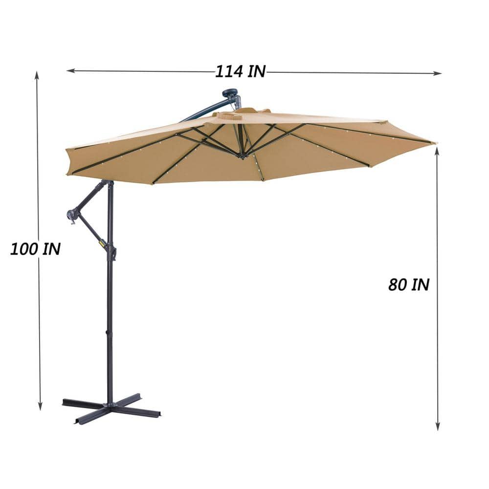 Taupe 10 ft. Cantilever Patio Umbrella with Solar LED Lights