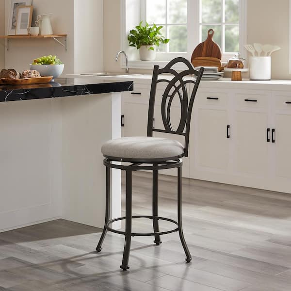 Linon Home Decor Caroline 24.5 in. Seat Height Pewter Gray High back Metal frame Counter stool