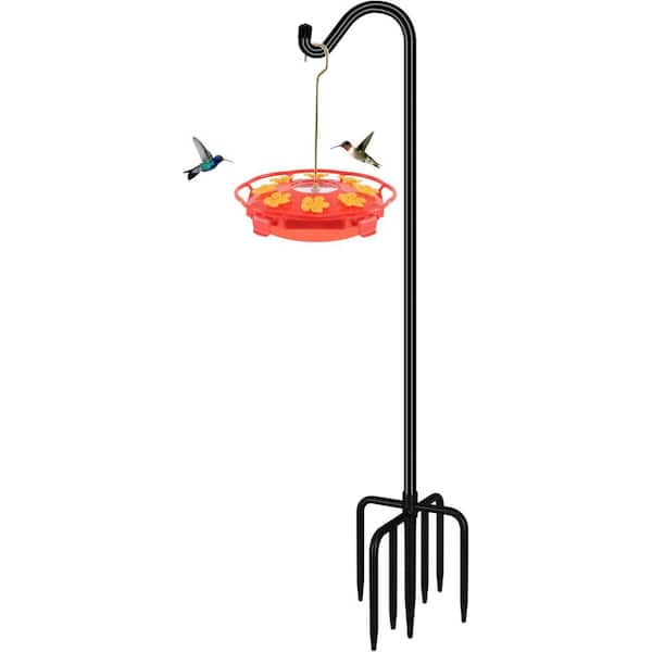 Upgrade Version Adjustable Shepherds Hook Bird Feeder Pole with 7 Prongs Base, 76 Inch Tall Heavy Duty Black Metal 1pack