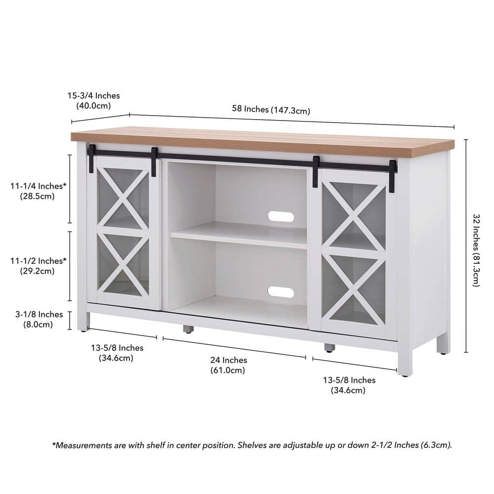 Clementine 58" White and Golden Oak Modern Farmhouse TV Stand