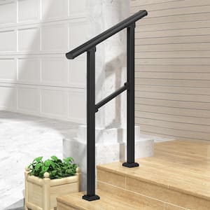 36 in. H x 26.5 in. W Black Wrought Iron Stair Railing Kit Handrails for Outdoor Steps Fit 1 or 2 Steps