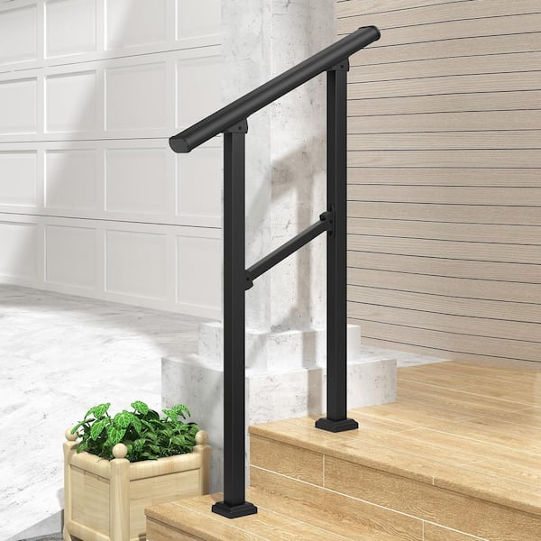 HOMEIBRO 36 in. H x 26.5 in. W Black Wrought Iron Stair Railing Kit Handrails for Outdoor Steps Fit 1 or 2 Steps