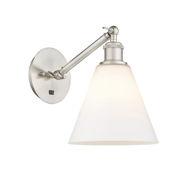 Berkshire 1-Light Brushed Satin Nickel, Matte White Wall Sconce with White Glass Shade