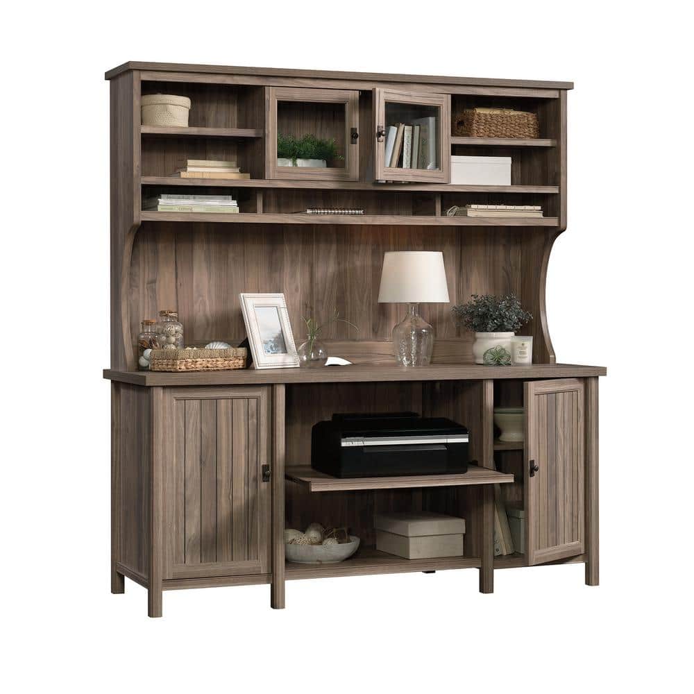 Washed Walnut Engineered Wood Office Credenza with Adjustable Shelves