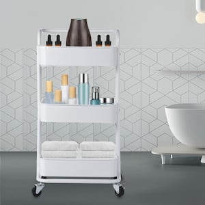 White 3-Tier Utility Cart with Wheels and Handle