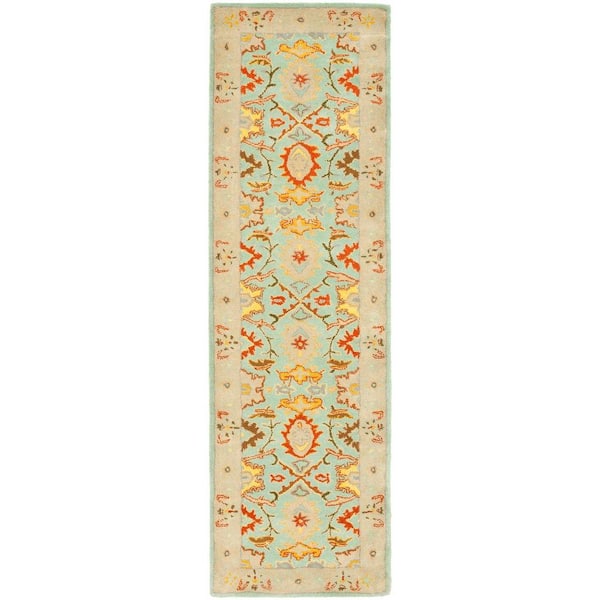 SAFAVIEH Heritage Light Blue/Ivory 2 ft. x 16 ft. Border Runner Rug