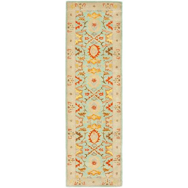 SAFAVIEH Heritage Light Blue/Ivory 2 ft. x 22 ft. Border Runner Rug