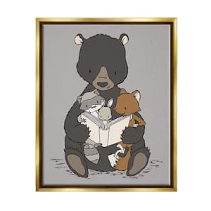 Animals Family Bear Reading Book to Babies Design by Sweet Melody Designs Floater Frame Animal Art Print 21 in. x 17 in.