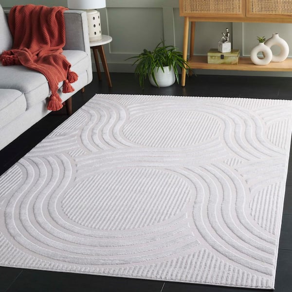 Saylor 9 ft. x 12 ft. Ivory Solid Swirl Striped Area Rug