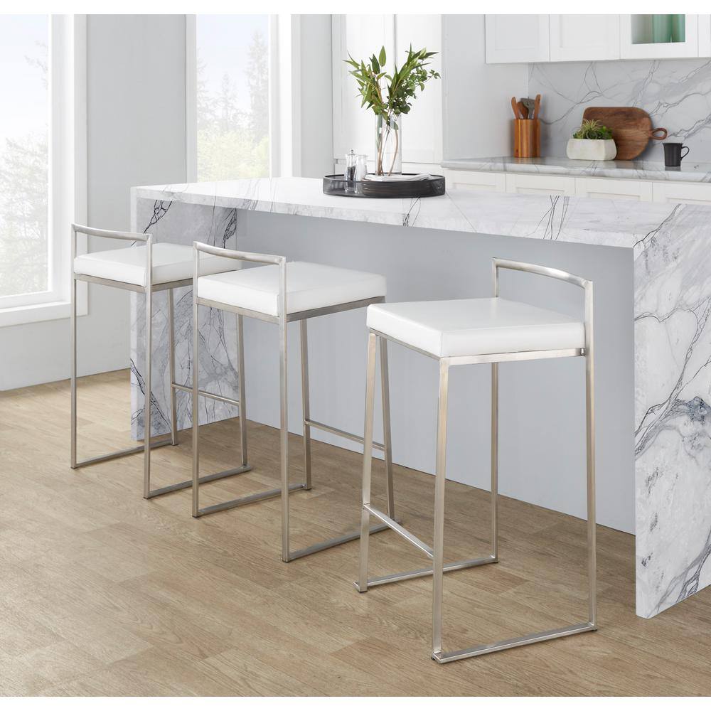 Contemporary Fuji 31" White Faux Leather Counter Stool