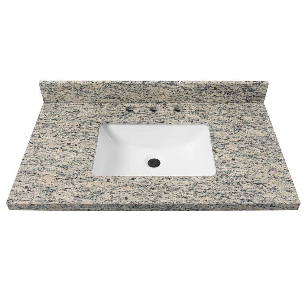 37 in. x 19 in. Granite Vanity Top in Napoli with White Bowl and 4 in. Faucet Spread 37 in. x 19 in. Granite Vanity Top in Napoli with White Bowl and 4 in. Faucet Spread