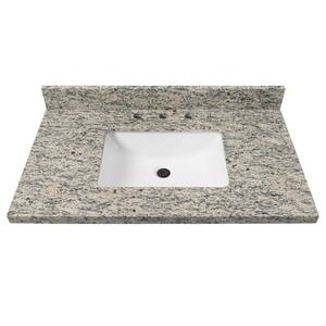 37 in. W x 22 in D Granite White Rectangular Single Sink Vanity Top in Brown