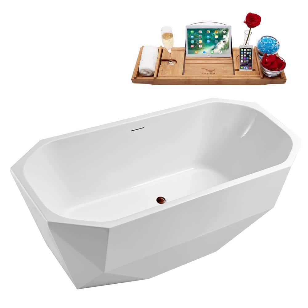 63'' Matte Oil Rubbed Bronze White Acrylic Freestanding Clawfoot Bathtub