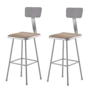 30 in. Grey Heavy Duty Square Seat Steel Stool with Backrest (2-Pack)