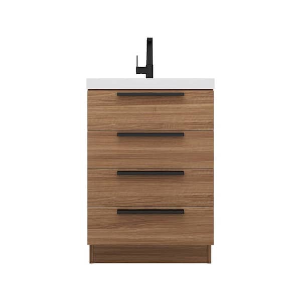 Carla 24 in. W x 20 in. D x 35 in. H Single Sink Freestanding Bath Vanity in Rose Wood with White Acrylic Top