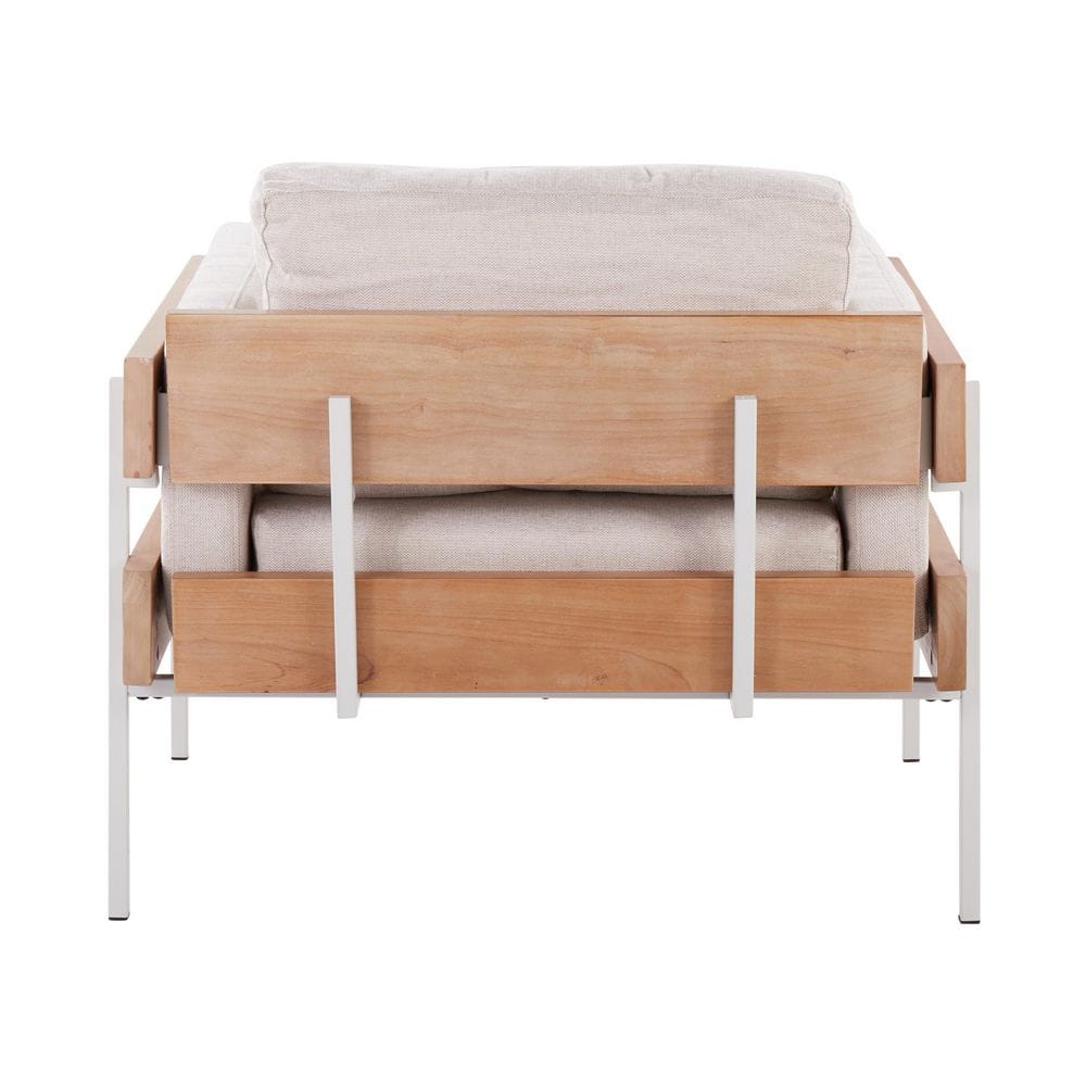 Cream Faux Leather and Metal Accent Chair with Natural Wood Frame