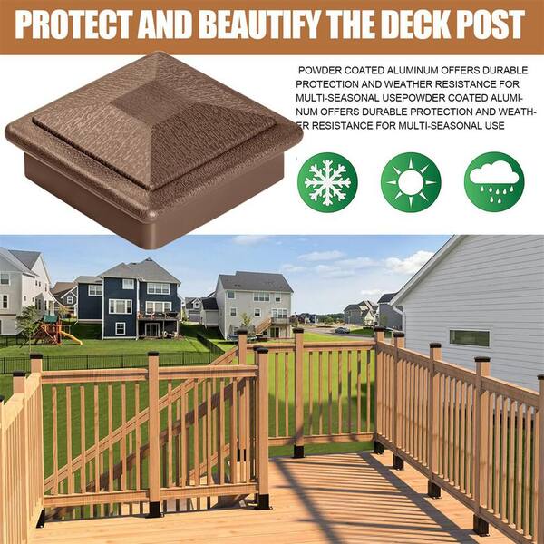 Angel Sar 3.5 in. x 3.5 in. Brown Wood Fence Post Caps, Keep Post from Cracking and Rotting (4-Pack)