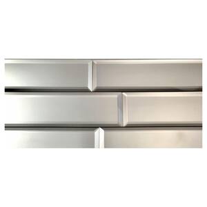 Frosted Elegance Matte Gray Beveled Subway 3 in. x 12 in. Glass Decorative Wall Tile  (14 sq. ft.)
