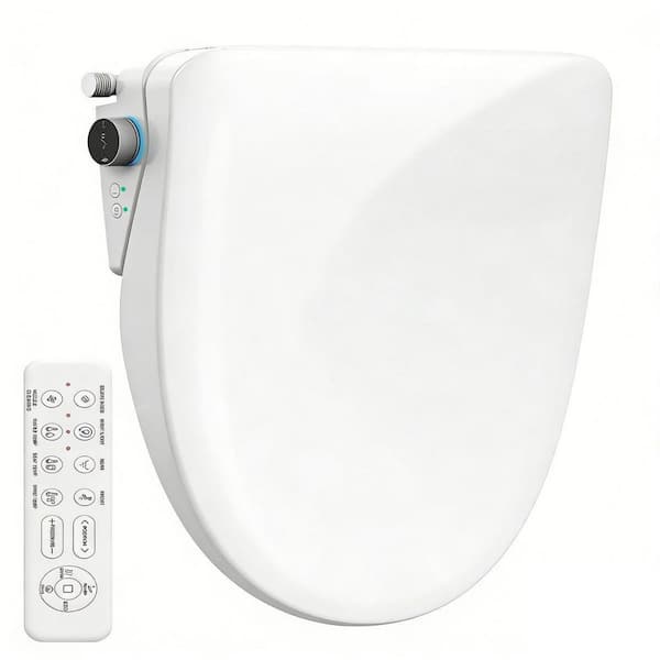 Bidet Seat for Elongated Toilets in White with 4 Cleaning Modes, Adjustable Angle and Pressure, Remote Control