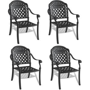 Black Cast Aluminum Patio Outdoor Dining Chair with Random Color Cushion (4-Pack)