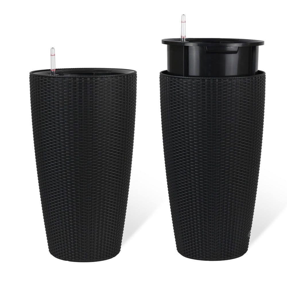 22 in. (Set of 2) Large Plastic Planters in Black with Water Level Monitor Inner Bucket, Automatic Watering price history on PriceWatchPro