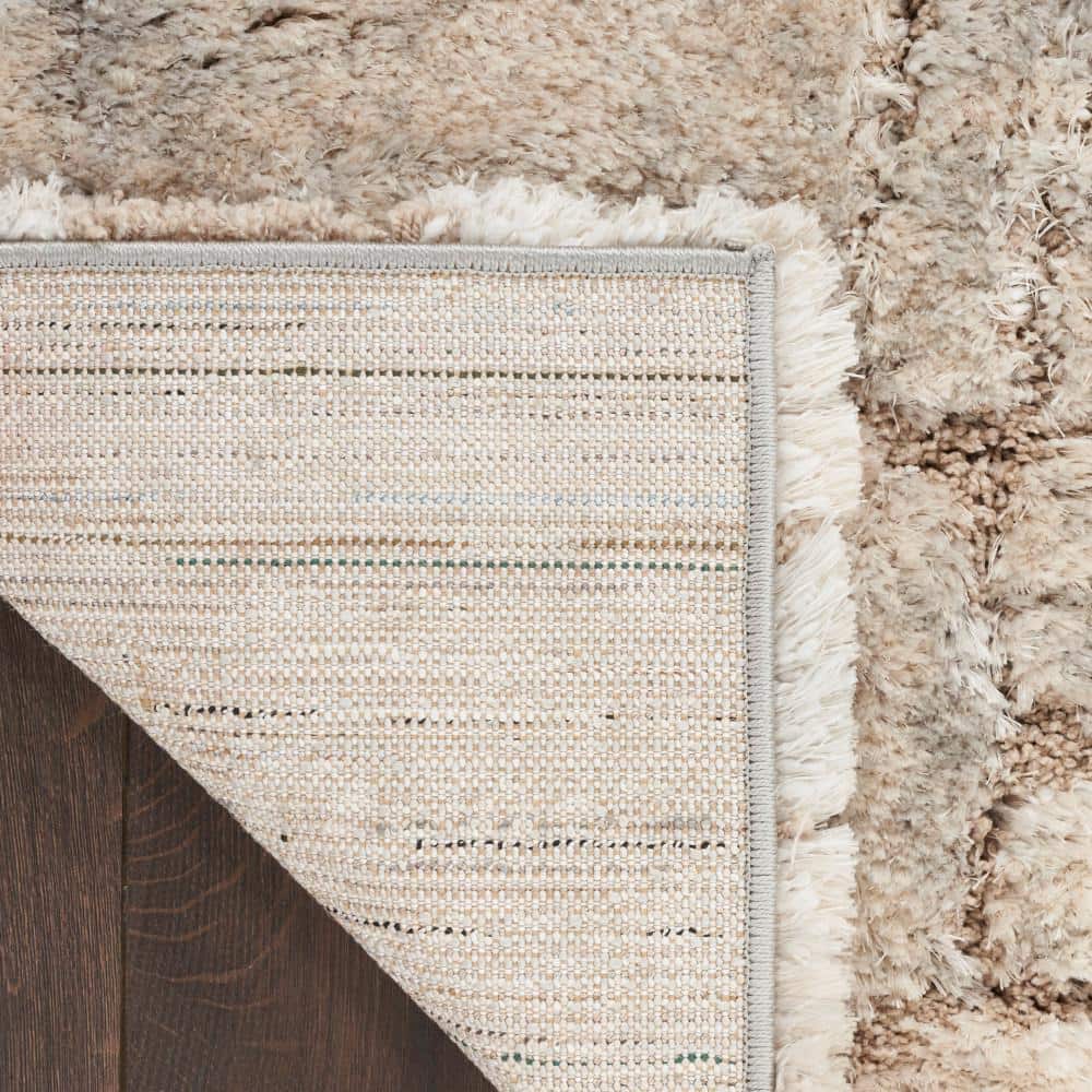 Ivory and Beige Abstract Shag Rug 4' x 6' Synthetic
