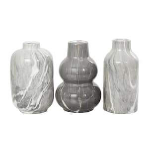 Gray Ceramic Decorative Vase with Marble Inspired Patterns (Set of 3)